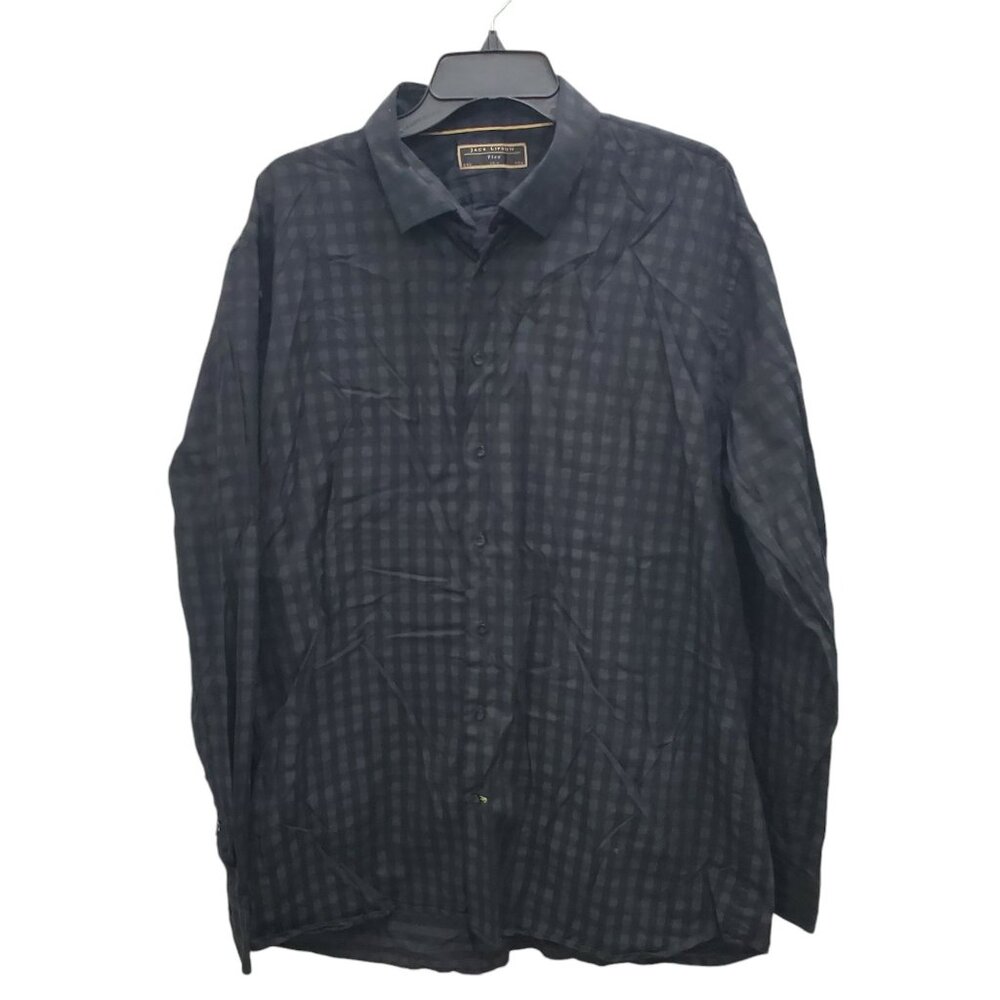 Jack Lipson Flex Men's Big & Tall Black Gray Buffalo‎ Plaid LS Dress Shirt XXL